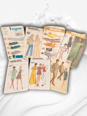 Vintage Sewing Simplicity, Vogue + Butterick 7 Pattern Lot. 60's 70's Fashions